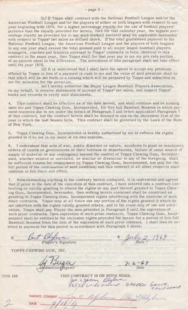 Blyleven's signature appears just above Sy Berger's on the contract