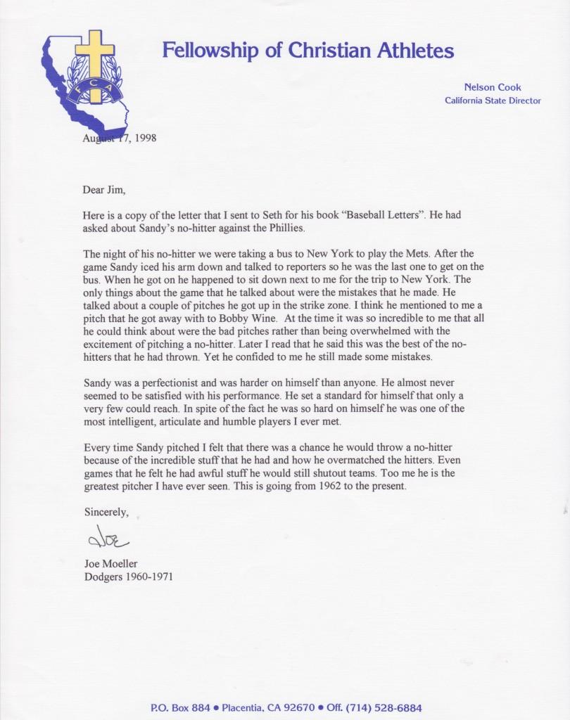 Joe Moeller remembers teammate Sandy Koufax's 1964 no-hitter 34 years later