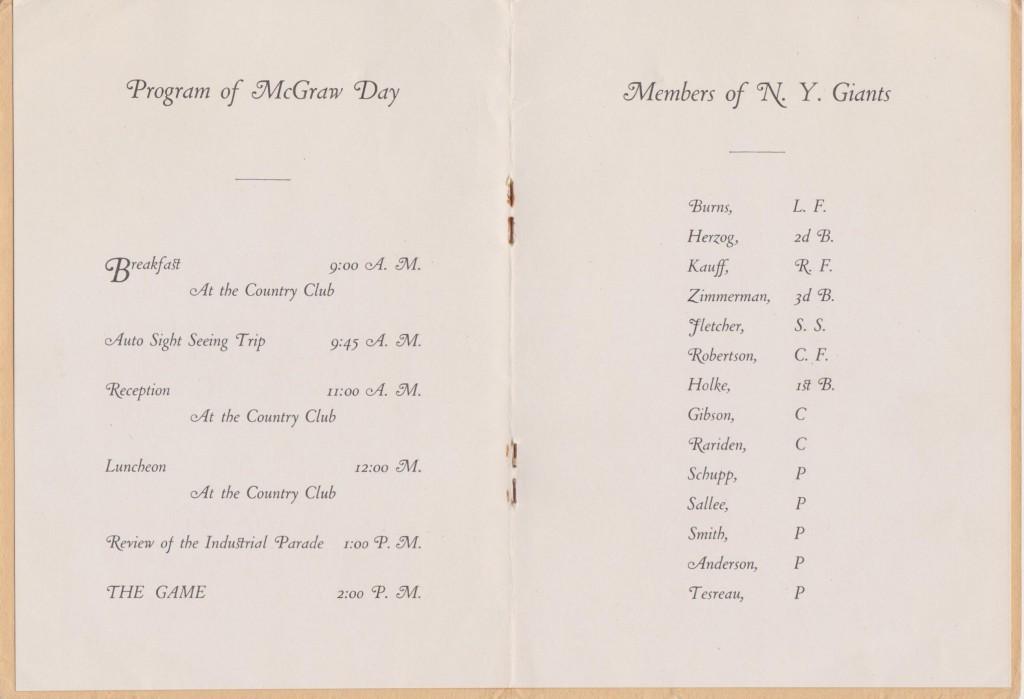 Schedule of events for McGraw Day, 1917