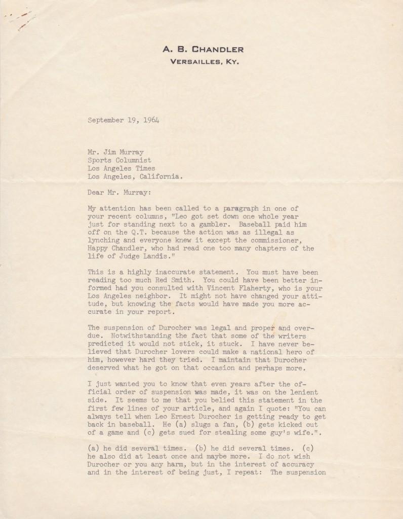 Happy Chandler goes into detail about the suspension and career of Leo Durocher