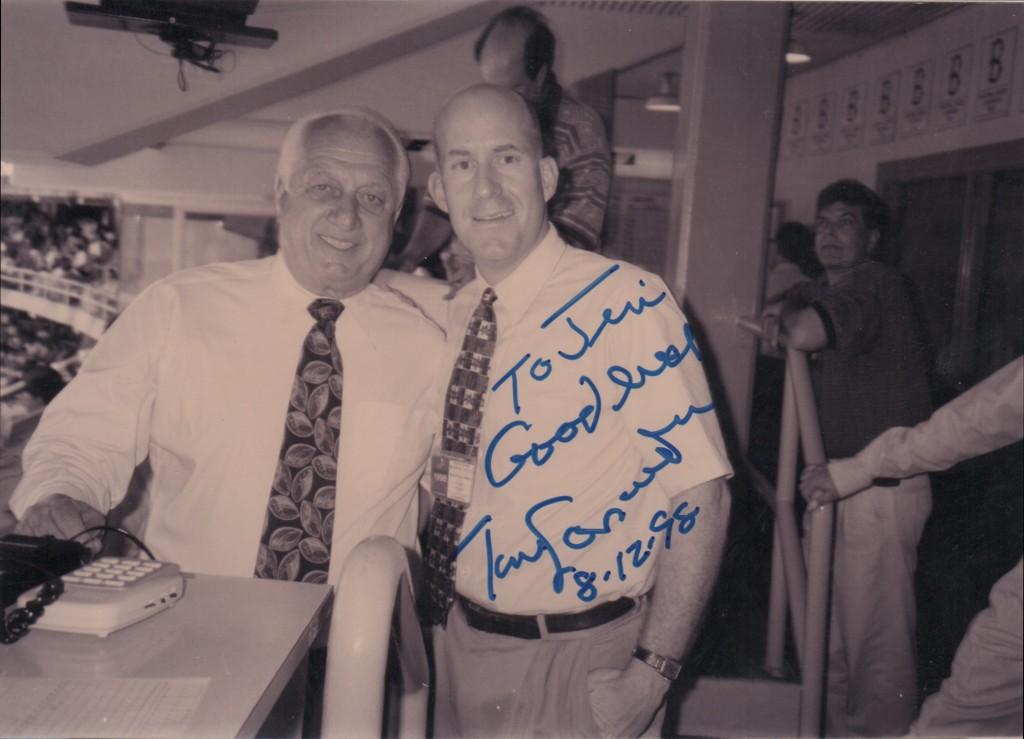 After retiring as manager, Lasorda was a press box fixture as executive VP
