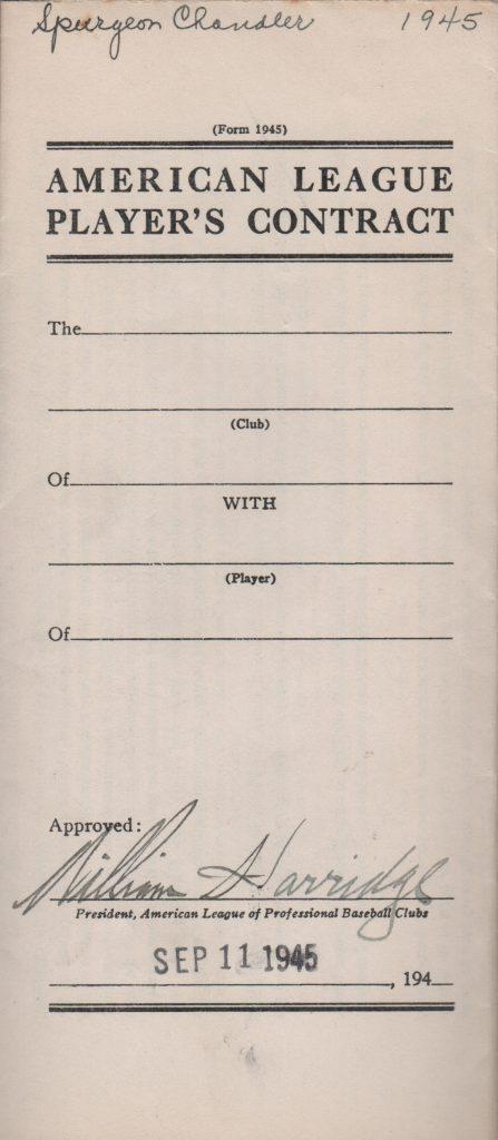 The tri-fold document is also signed by HoFer William Harridge