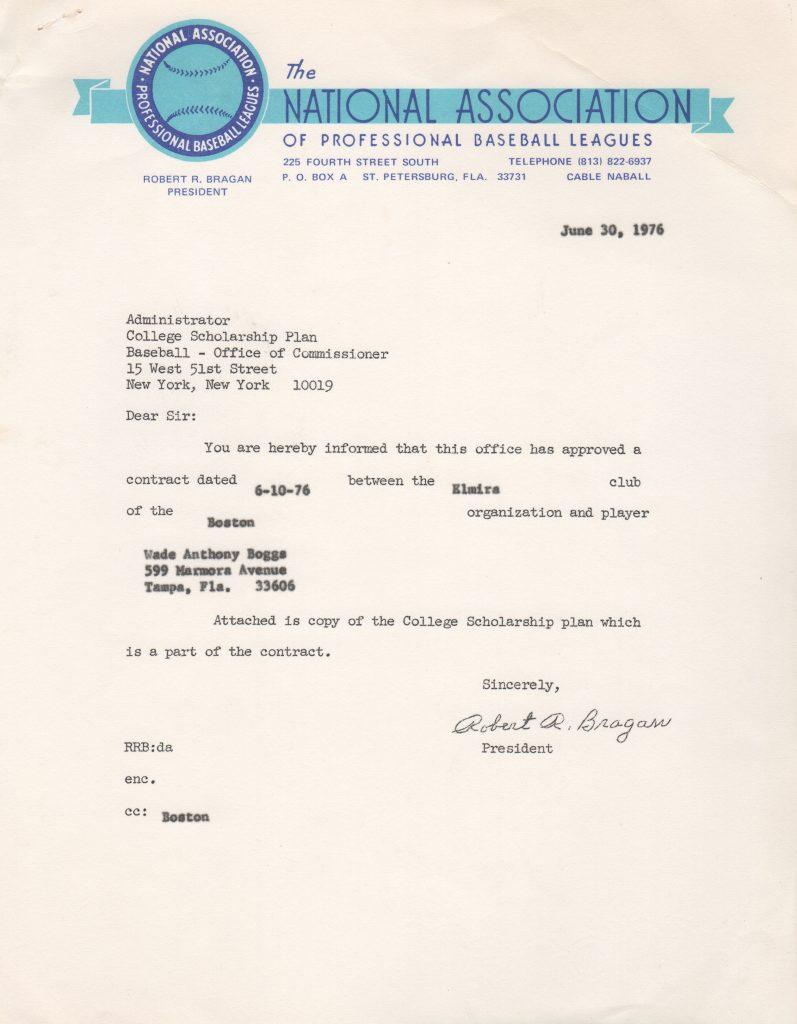 Boggs first pro contract included money for his college education