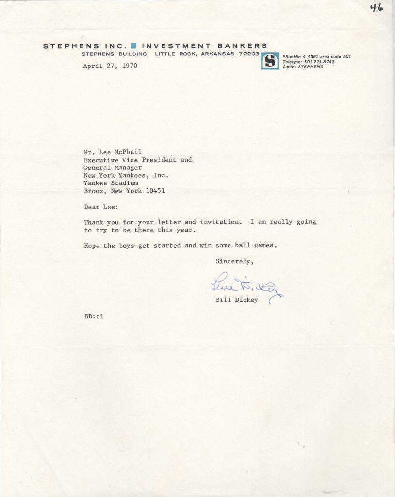 Dickey remained close to the Yankee organization throughout his life