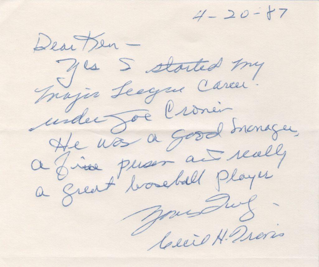 Cecil Travis' first manager in the big leagues was Hall of Fame shortstop Joe Cronin