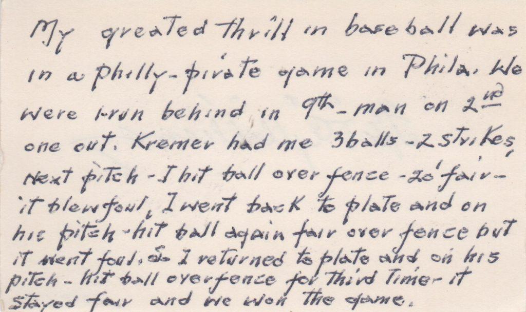 Cy Williams called his walk-off vs. the Pirates his greatest thrill