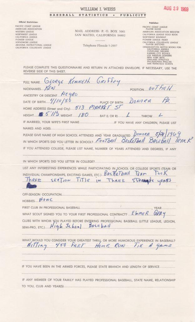 Ken Griffey Sr. played his first professional game while his wife was pregnant with their son