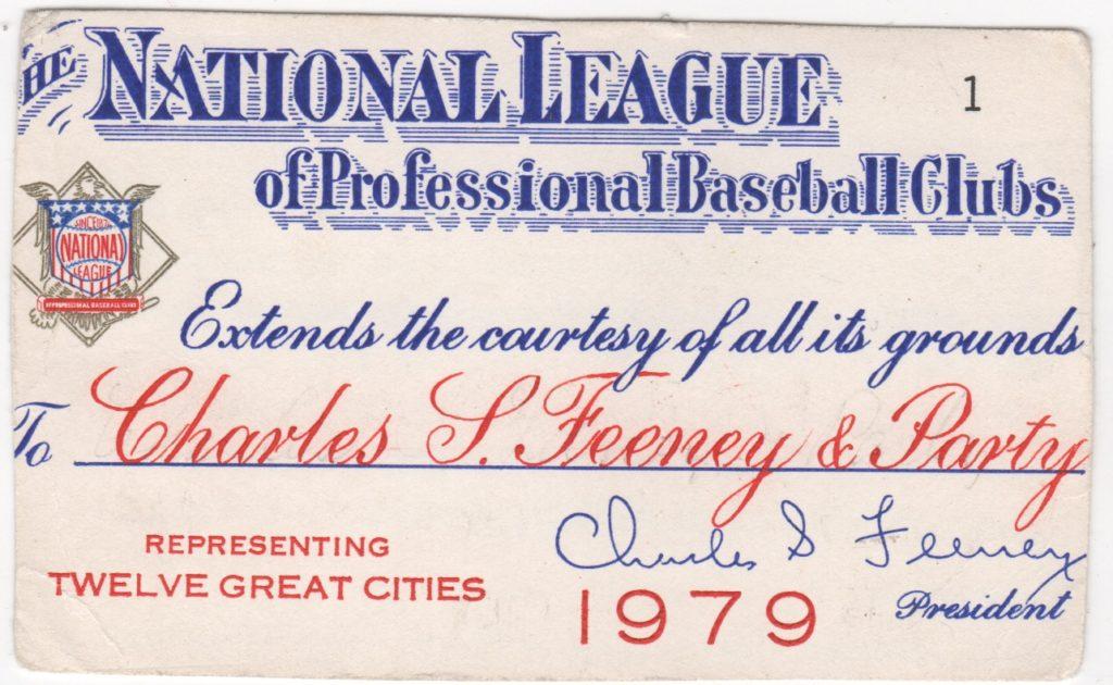Chub Feeney also received the National League's first pass for '79 - he issued it to himself