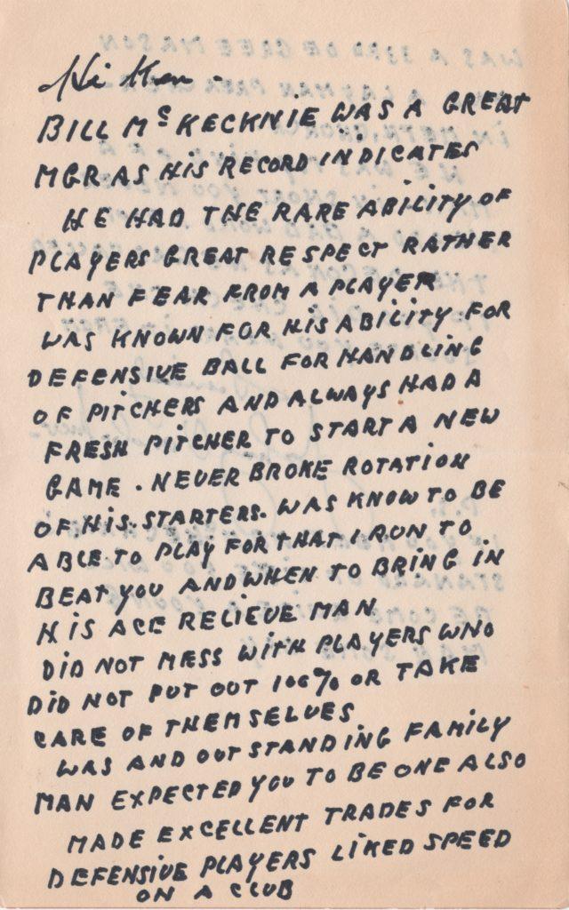 Johnny Vander Meer pitched seven seasons under Cooperstown skipper Bill McKechnie