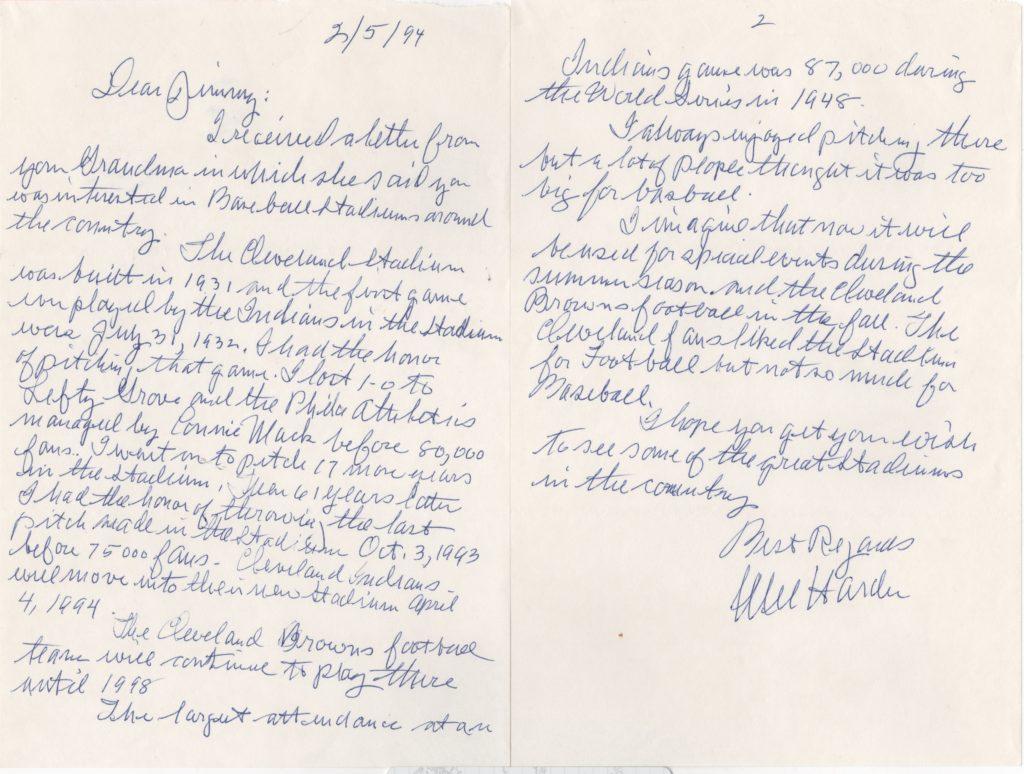 Mel Harder threw first pitch at Municipal Stadium in 1932 and the last in 1993