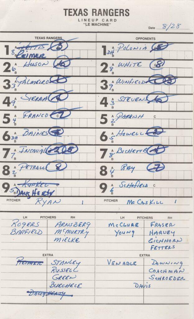 Nolan Ryan joined the 700-start club on 8/28/1990; here’s the dugout lineup card