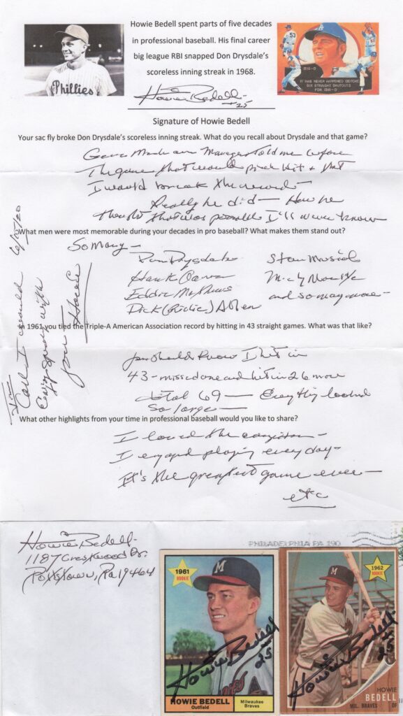 Howie Bedell writes about his last career RBI that ended Drysdale's streak