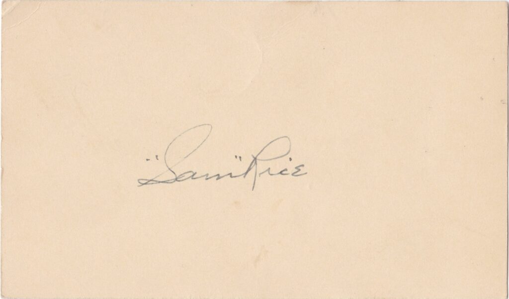 Rice's signature remains in demand more than 100 years after his MLB debut