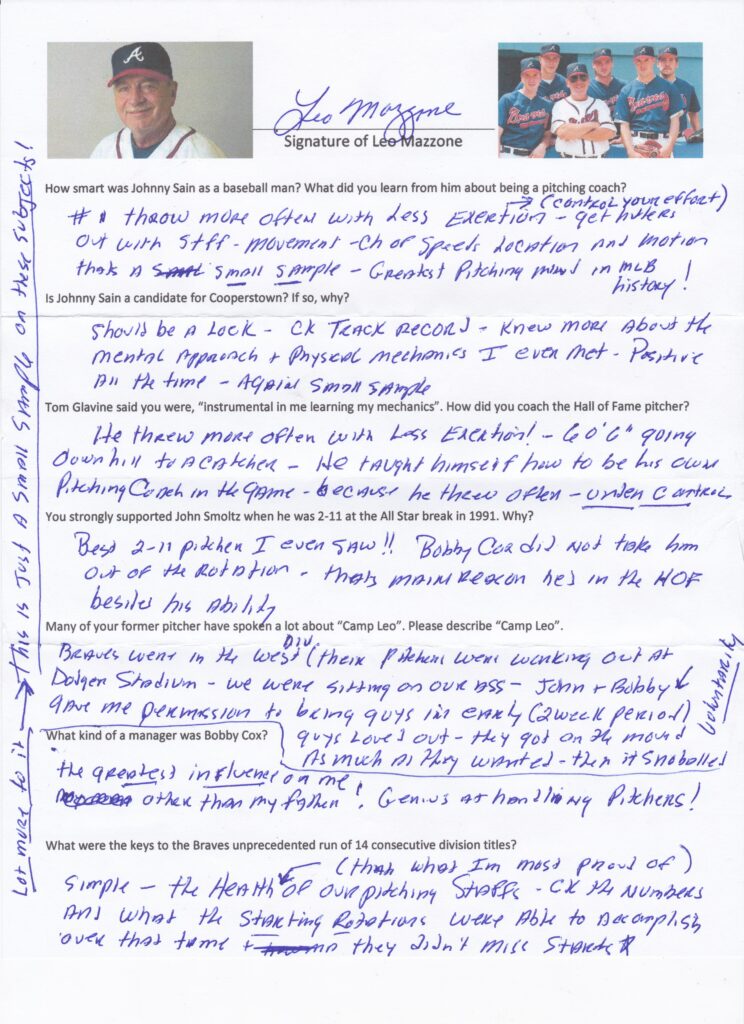 Leo Mazzone says his mentor and pitching guru Johnny Sain 