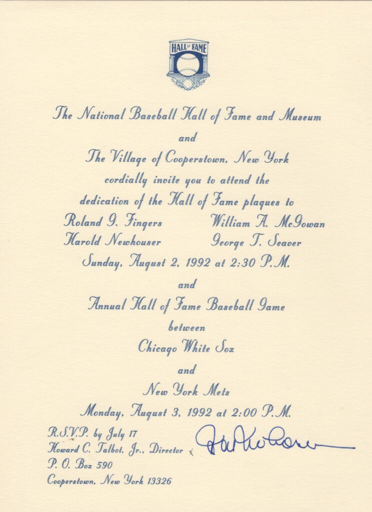 Tom Seaver was inducted into the Baseball Hall of Fame on August 2, 1992