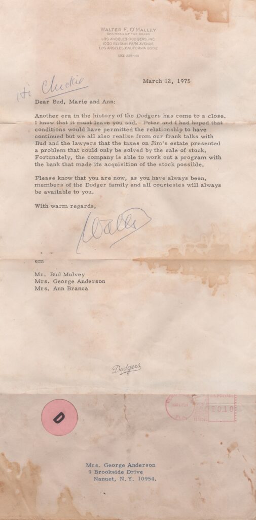 The O'Malleys first bought into the Dodgers in 1944; they gained sole ownership in 1975