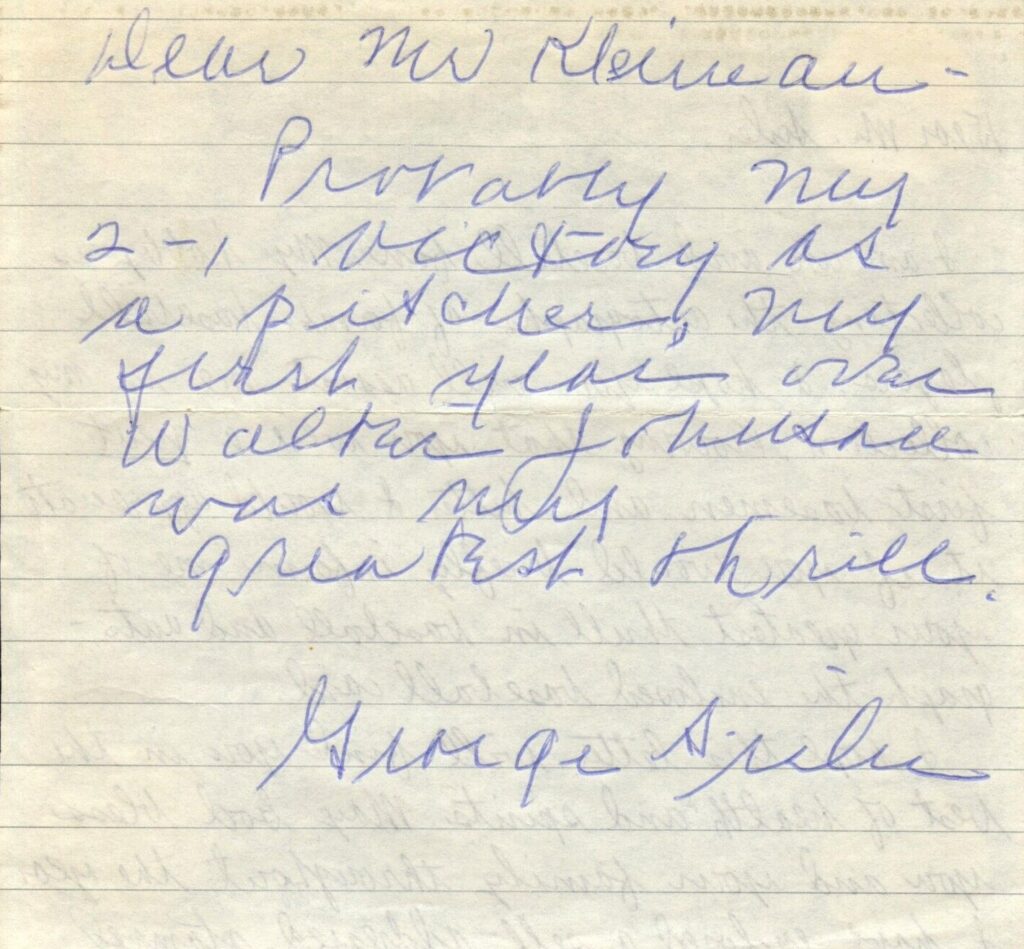 Though George Sisler hit over .400 twice, he called his victory over Walter Johnson his greatest thrill